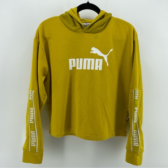Puma Yellow Amplified Cropped Hooded Sweatshirt L - Picture 2 of 6
